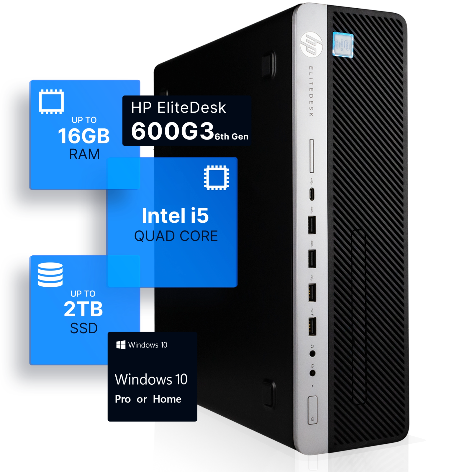 HP PC Desktop Computer i5 up to 16gb RAM 2TB SSD ProDesk 600G3 22" LCD Windows