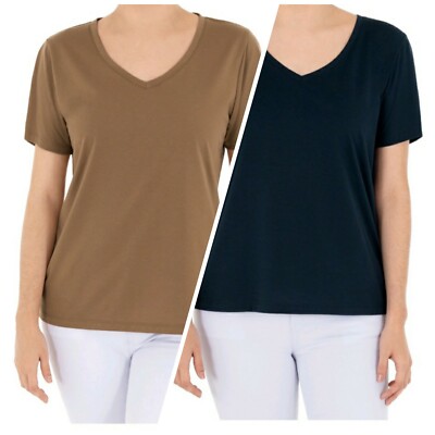 Time And Tru Women's V-Neck Shirt size Small Black/Brown Short Sleeves Lot 2 New