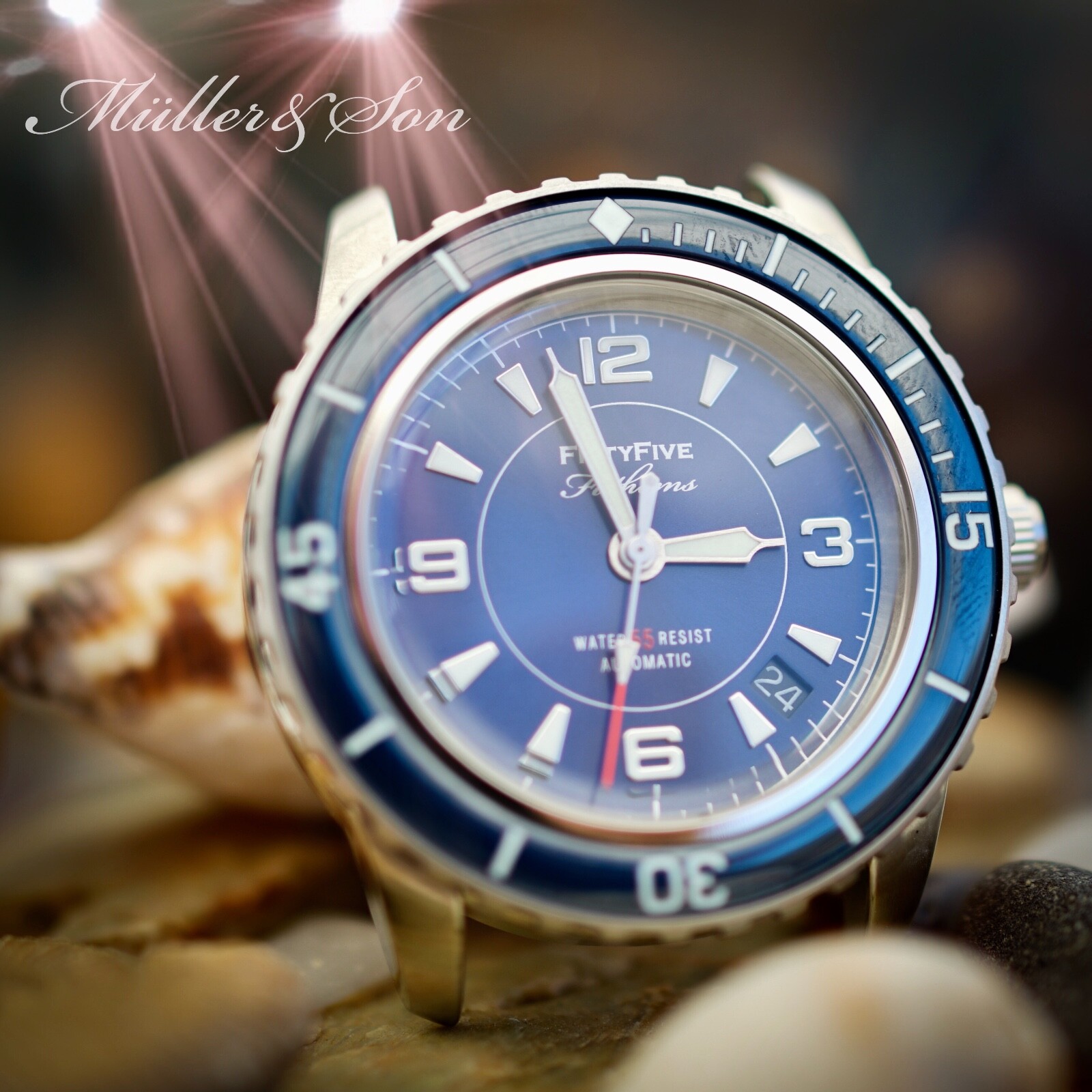 Pre-owned Müller&son Watch "modern Blue Supermod" Made From Seiko Snzh + Horween Strap