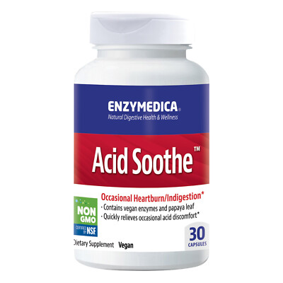 Enzymedica Acid Soothe 30 капсул, поддержка пищеварения, без глютена, без ГМО