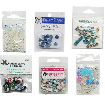 Buttons Galore Assorted WINTER Theme Buttons And Embellishments 6 pc