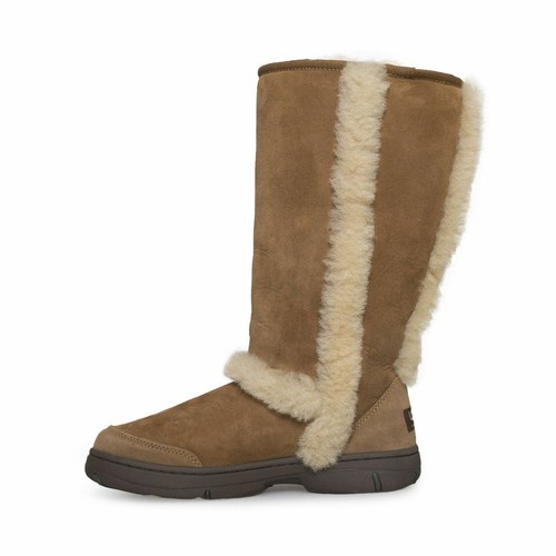 Pre-owned Ugg Sunburst Tall Chestnut Suede Shearling Women`s Boots Size Us 10/uk 8.5 In Brown