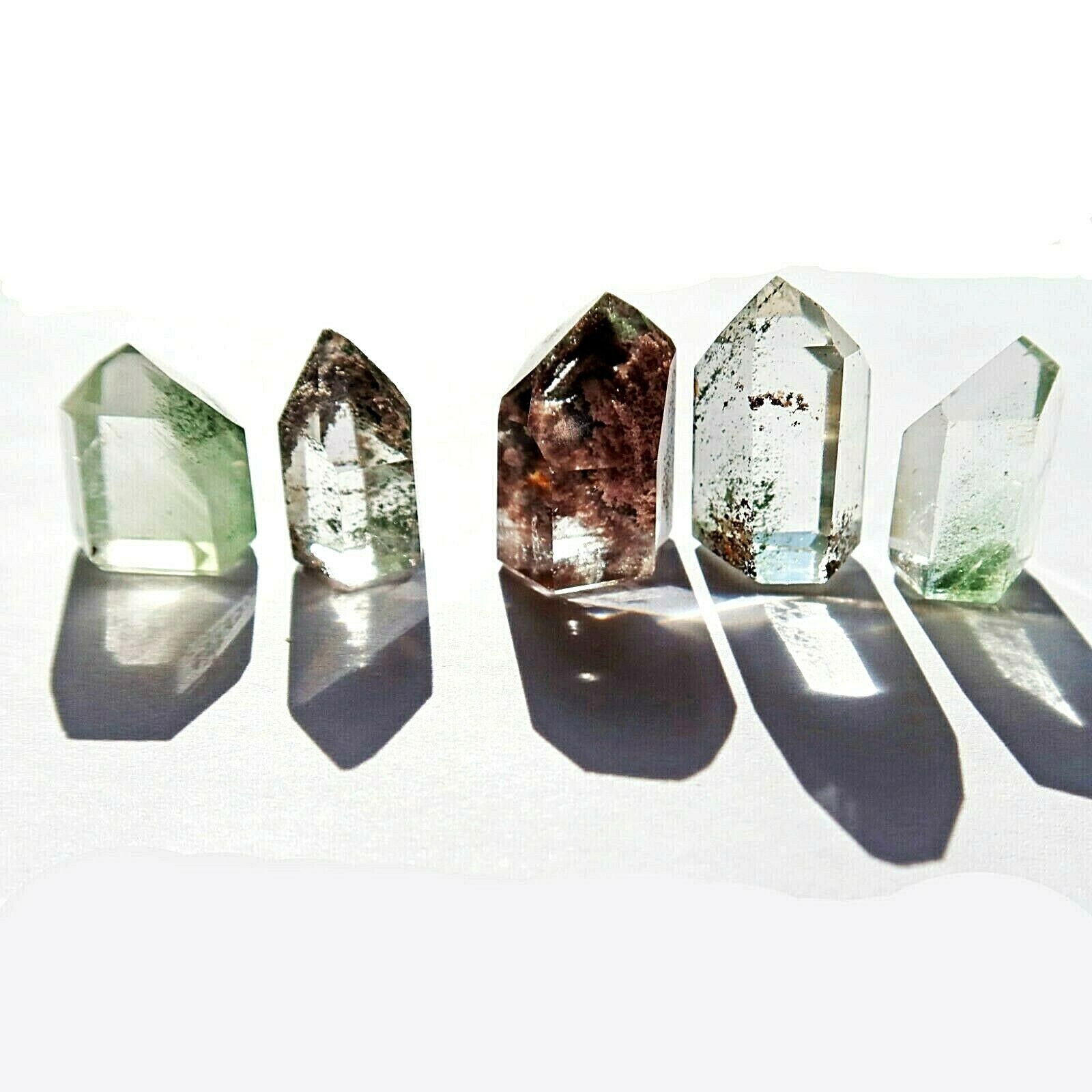Lot of 5 Small Polished Quartz Prisms with Scenic Inclusions Lot of 5 Small Polished Quartz Prisms with Scenic Inclusions