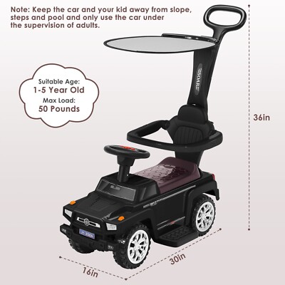 Push Car Toddlers 3 in 1 Stroller Sliding Walking Car Ride On Toy for Kids Black