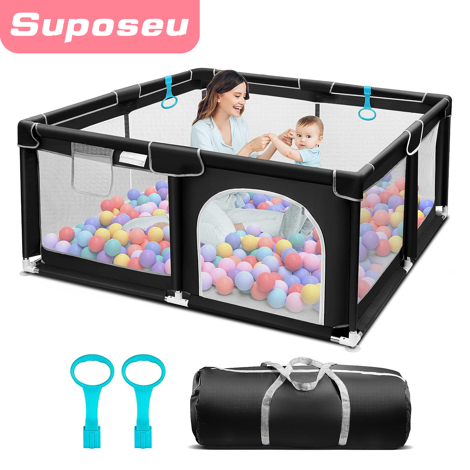 Foldable Baby Playpen Kids Safety Play Pen Yard Fence Tent + Anti-Slip Mat US