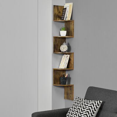 [en.casa] Wandregal Hängeregal Eckregal Bücherregal Zick Zack Regal Walnuss