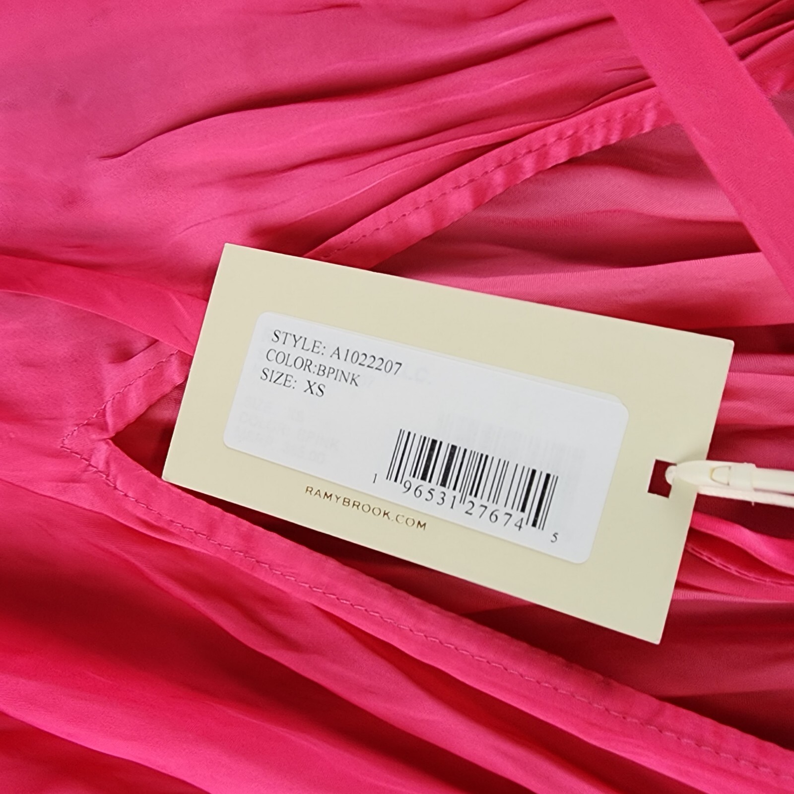 Ramy Brook Maty Balloon Sleeve Top Women's XS Bright Pink V-neck Tie Pullover~ - Picture 5 of 12