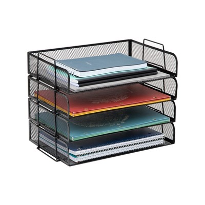 Mind Reader Stackable Metal Mesh Tray File Organizer, Black