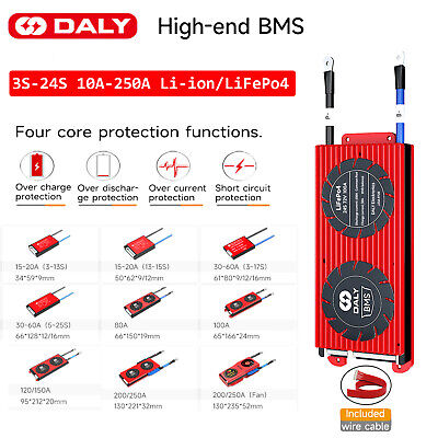 Daly BMS 3S-24S 10A-250A Li-ion LiFePo4 Battery Protection Board w/Balance Lot
