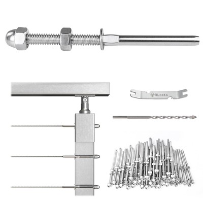 Muzata 50Pack Cable Railing Kit Hand Swage Threaded Stud Tensioner for 1/8'' C...