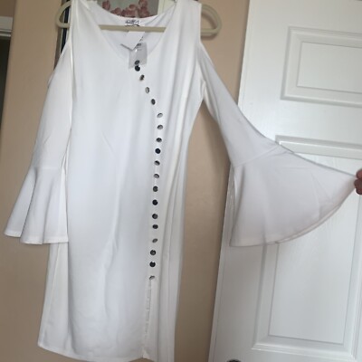 Venus, White Cold Shoulder Dress  Size L  Ruffles Sleeves NEW