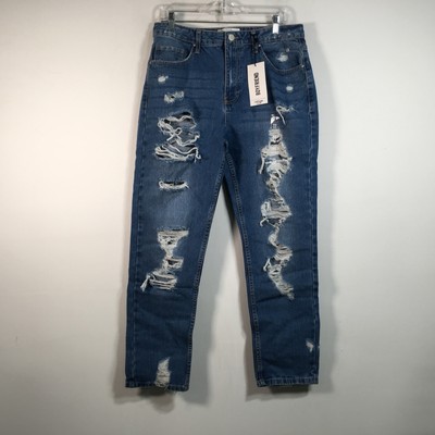 Women's Refuge Denim Boyfriend Mid Rise Distressed Jean, Size 11 - Blue