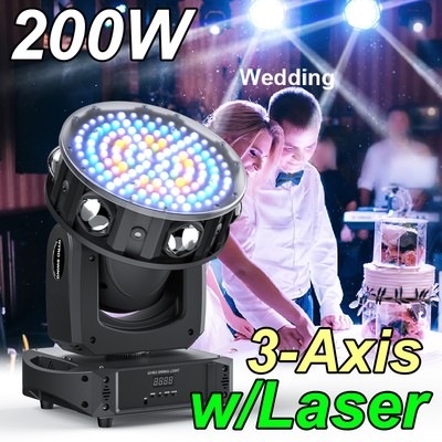 200W 3-Axis Laser Moving Head Light RGBW LED DMX Stage DJ Disco Beam Lighting US