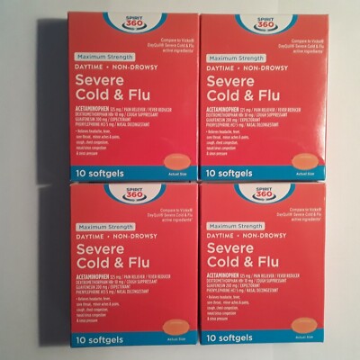 Severe Cold & Flu Daytime Non-Drowsy Lot of 4 Pkgs of 10 Softgels  Max. Strength