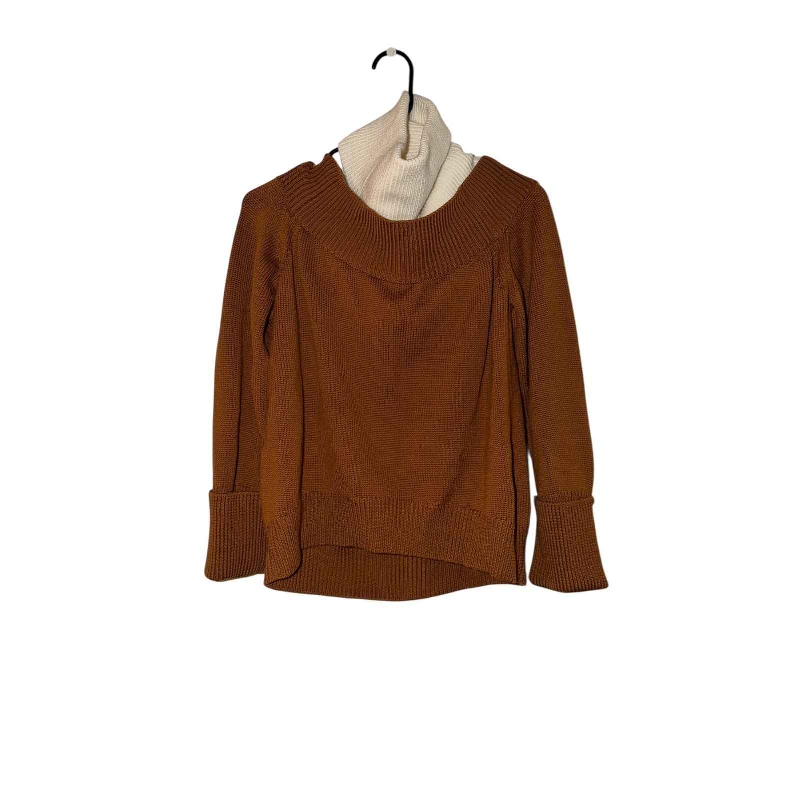 MONSE Merino Wool Turtleneck Sweater Large Brown Off White Preppy Luxury