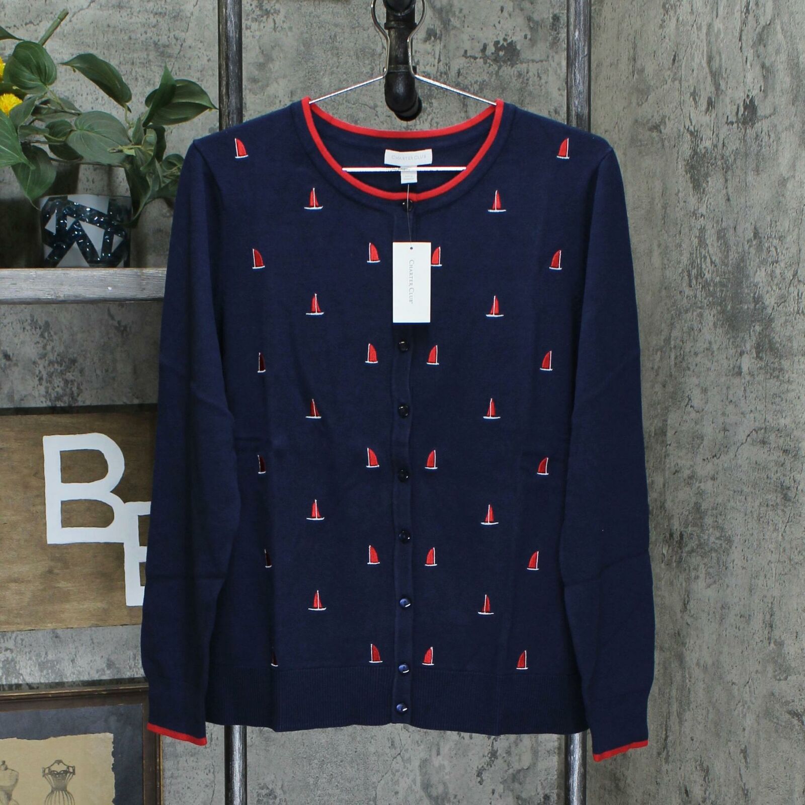 nWT Charter Club Women's Embroidered Boat Button Cardigan nWT Charter Club Women's Embroidered Boat Button Cardigan