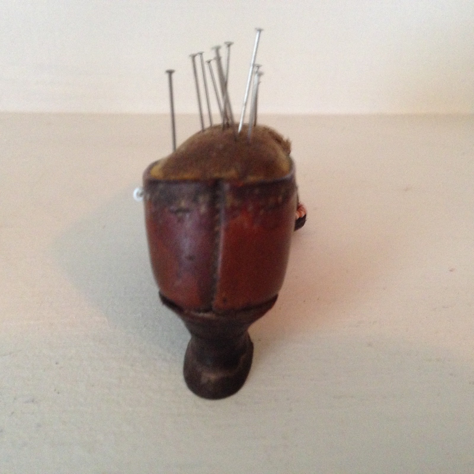 HAND MADE LEATHER SHOE BEADED VICTORIAN PIN CUSHION  RARE GREAT DESIGN