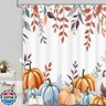 Fall Pumpkin Shower Curtain, Autumn Maple Leaves Harvest Thanksgiving Farmhouse Seasonal Bathroom Curtains Set Bath Decor Machine Washable Fabric, 72x72 Inch