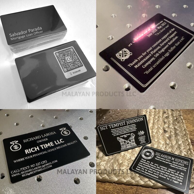 100 Metal Business Cards Custom Engraving And Logo Service | Aluminum Design