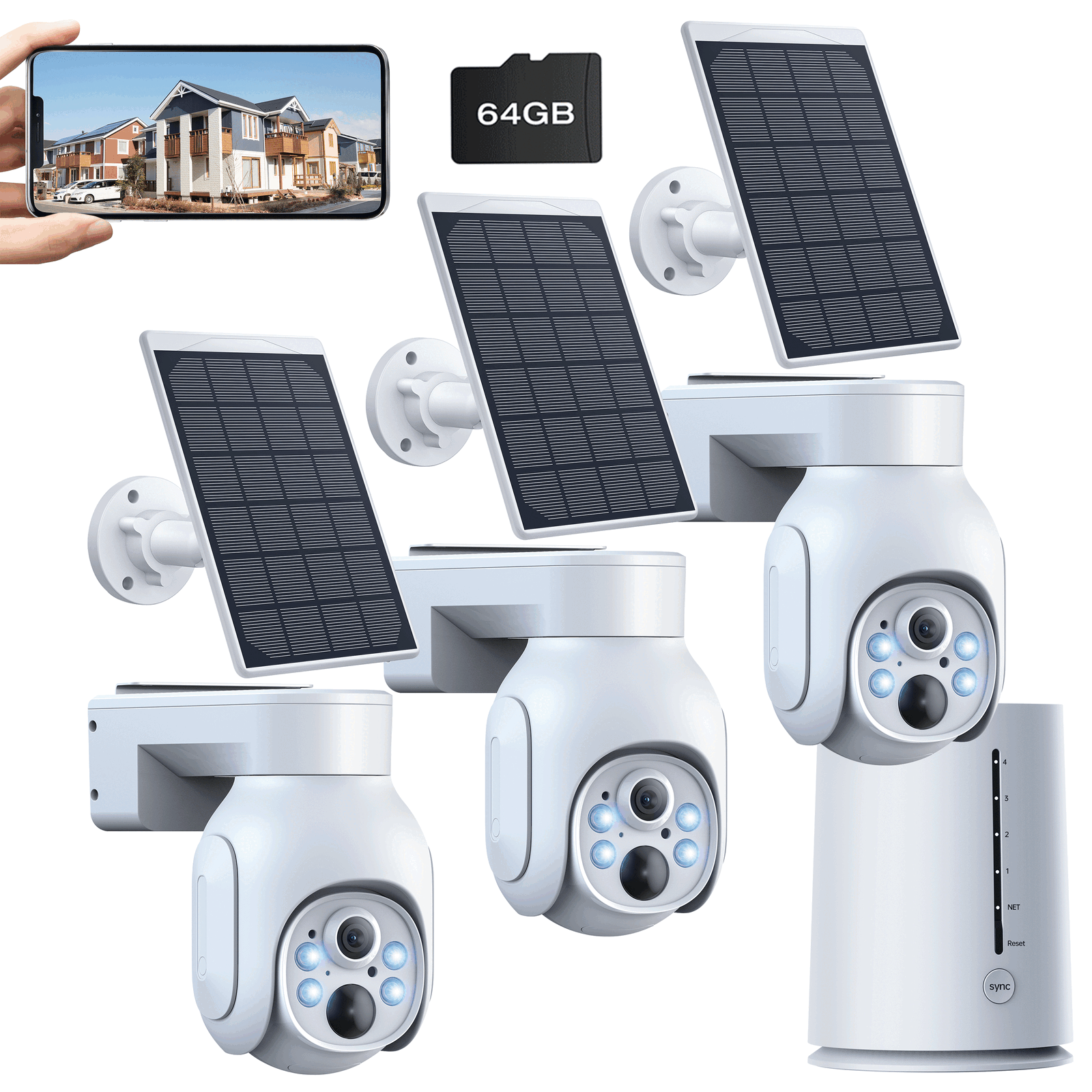 2/3/4PC 4MP PTZ Solar Wireless Battery Power Security Camera System Outdoor Lot