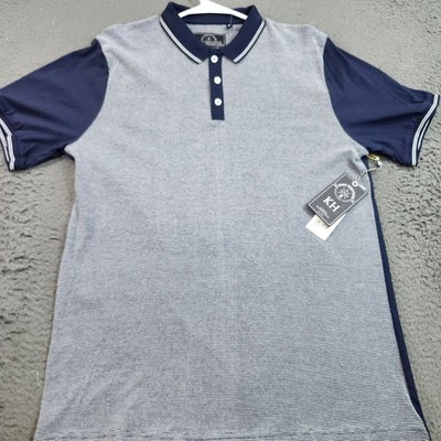 Knit Heritage Mens XL Navy Grey Micro Stripe Colorblock Polo Shirt MKHKS993 NWT