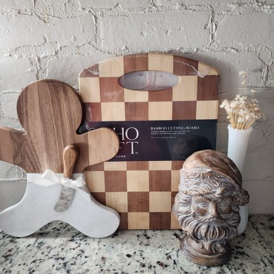 Brown Checkered Cutting Board Bamboo Checkerboard Charcuterie Board 10 X 13.7
