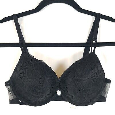 Victorias Secret Push-Up Bra 32B All Over Lace Padded Black Multiway Straps