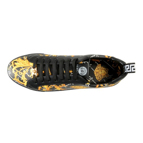 Pre-owned Versace Men's 100% Leather Barocco Print Low Top Sneakers Shoes In Multicolor