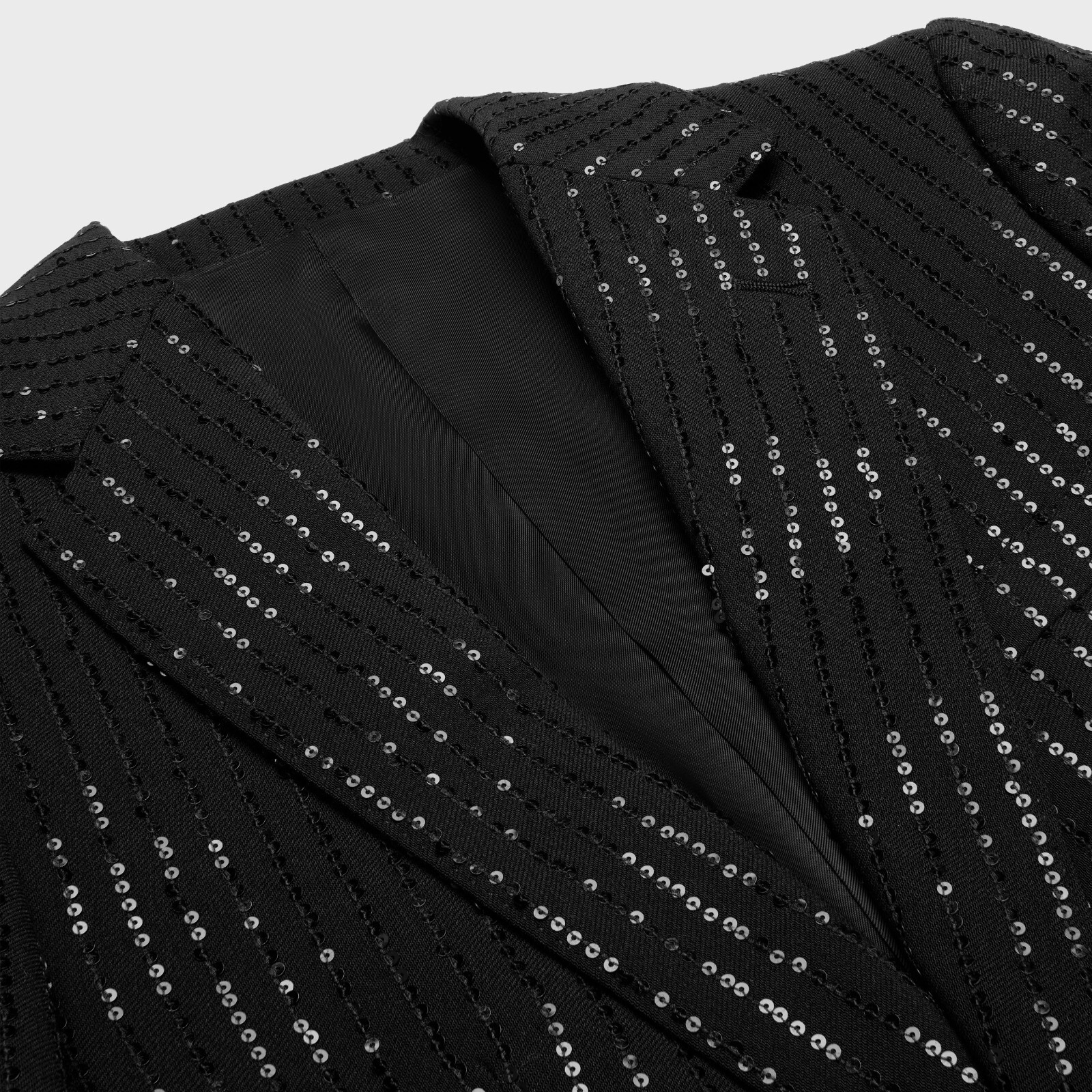 Pre-owned Celine 4350$ Black Blazer Jacket - Striped Sequin Embroidery, Wool Gabardine