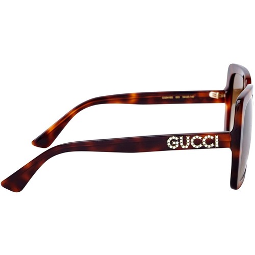 Pre-owned Gucci Women's Sunglasses Havana Acetate Square Frame Brown Lens Gg0418s 003