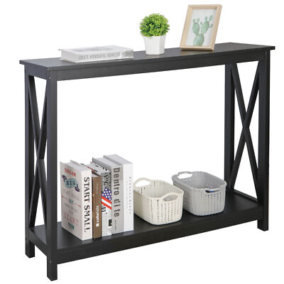  Console Table Entryway Storage Shelf Wood Side Display Accent Sofa Table Black 