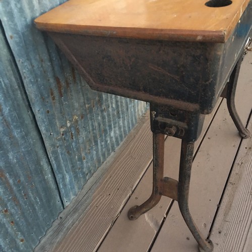 Vintage School Desk Child Adjustable Height  Metal Legs #2