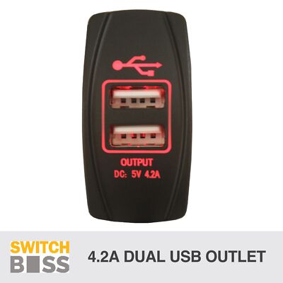 Dual USB Car Charger 4.2A RED DC Rocker 5V - 12V-24V - 4x4 Boat Caravan Marine
