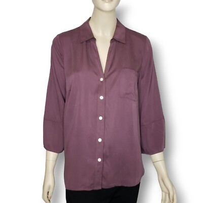 J Jill Modal Shirt Womens Medium Dried Plum Button Up V Neck