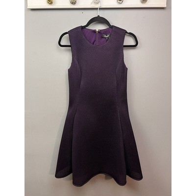 DKNY Mesh Seamed Fit & Flare Dress Womens 6 Purple Aubergine Textured Career NEW