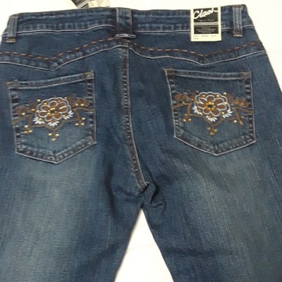 NWT Sz 30 Bootcut Studded Embellished Floral Back Pockets Blue Clash Jeans USA 