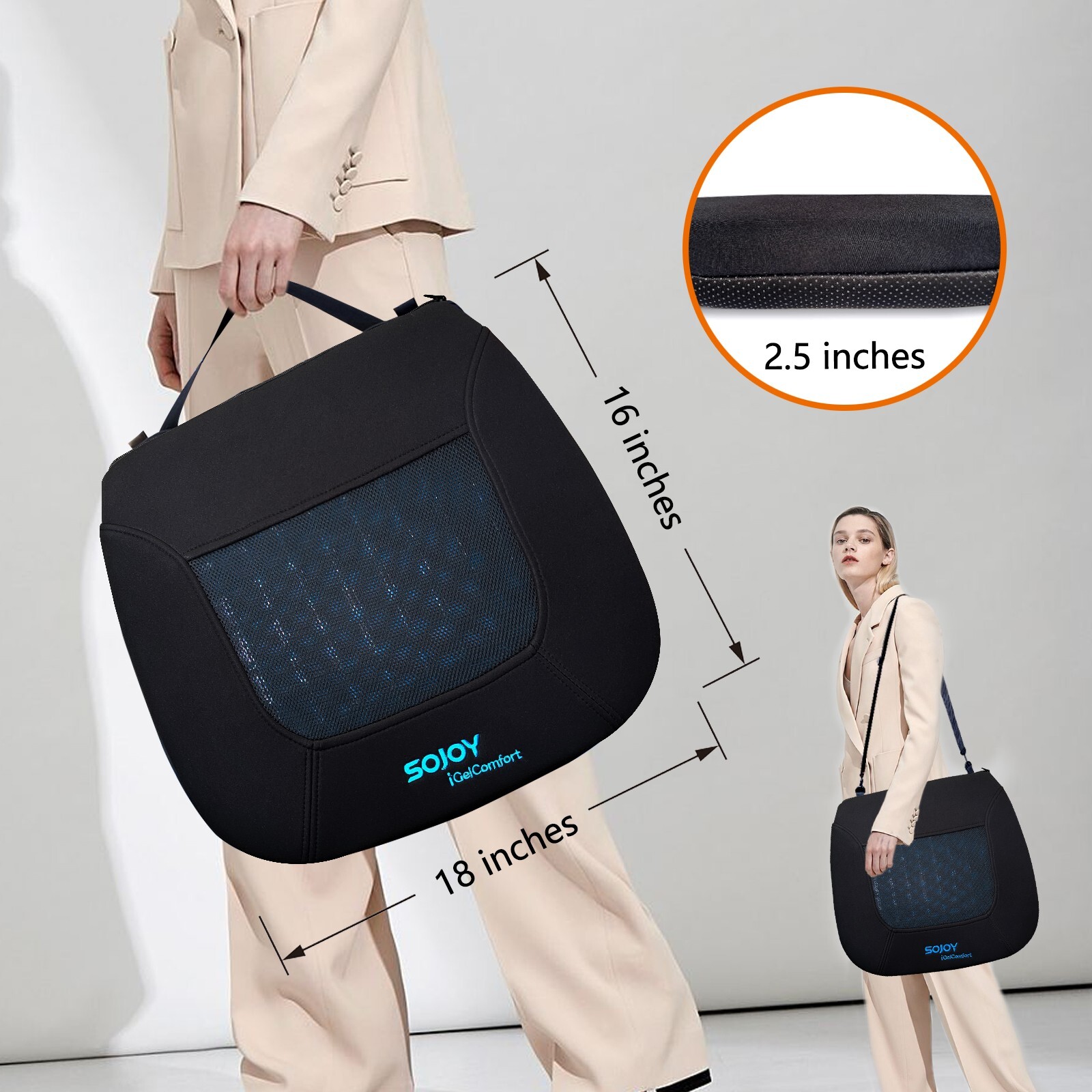 Sojoy Gel Seat Cushion Cooling Pad With Memory Foam For Car Home Office Portable