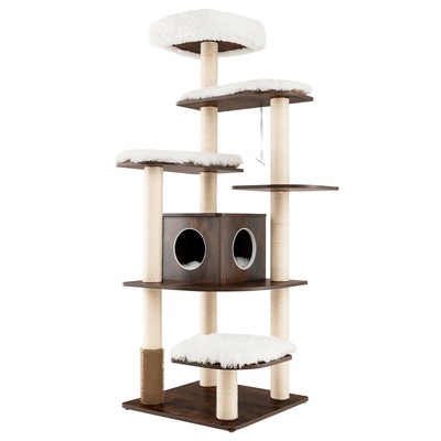 Wooden Cat Tree 71'' 7-Layer Cat Tower w/ Cushions & Sisal Scratching Posts Perch