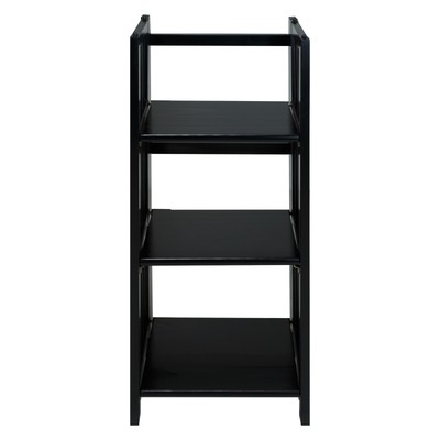 Casual Home 3 Shelf 14 Inch Folding Office Wood Room Furniture Bookcase, Black