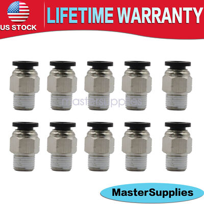 (Qty 10) 1/4 OD Tube X 1/8 NPT pneumatic Fitting,Push To Connect Air Fitting New