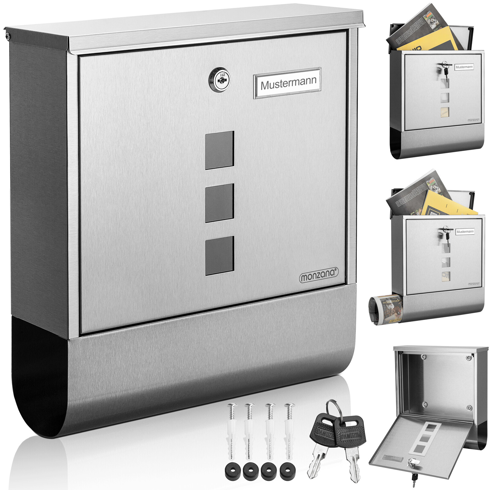 XXL Briefkasten Edelstahl Wandbriefkasten Zeitungsfach Postkasten Brief silber