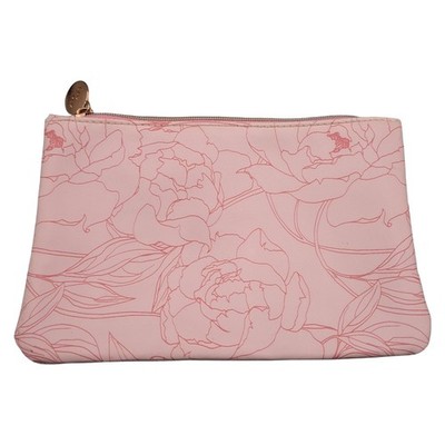 Ipsy Pink Floral Peony Makeup Bag Zipper Pouch Travel Cosmetic Case Rose Gold