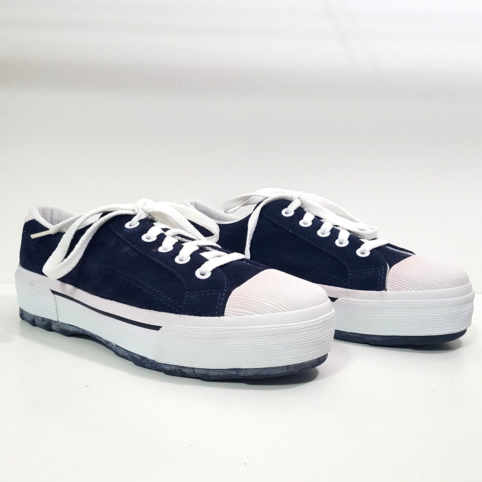 KEDS Womens Size 8 Blue Leather Lace Up Platform Sneakers Vintage