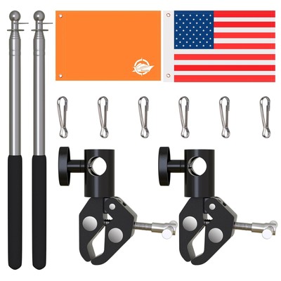 2 PACK Boat American Flag, Orange Boat Flag Holder 48 Inch Water Ski Flag Adj...