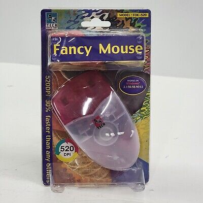 Vintage 90's NOS A4 Tech Fancy Mouse Pink Translucent PS/2 520 DPI Model FOK-520
