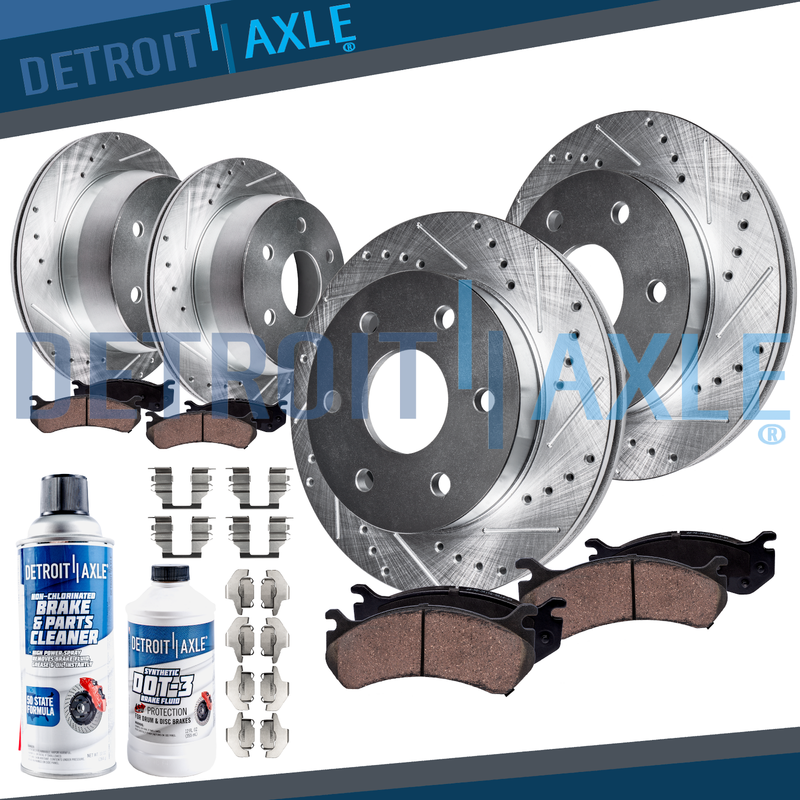 Front & Rear Brake Drilled Rotors + Brake Pads for 2010 2011 Ford F-150 6 Lugs