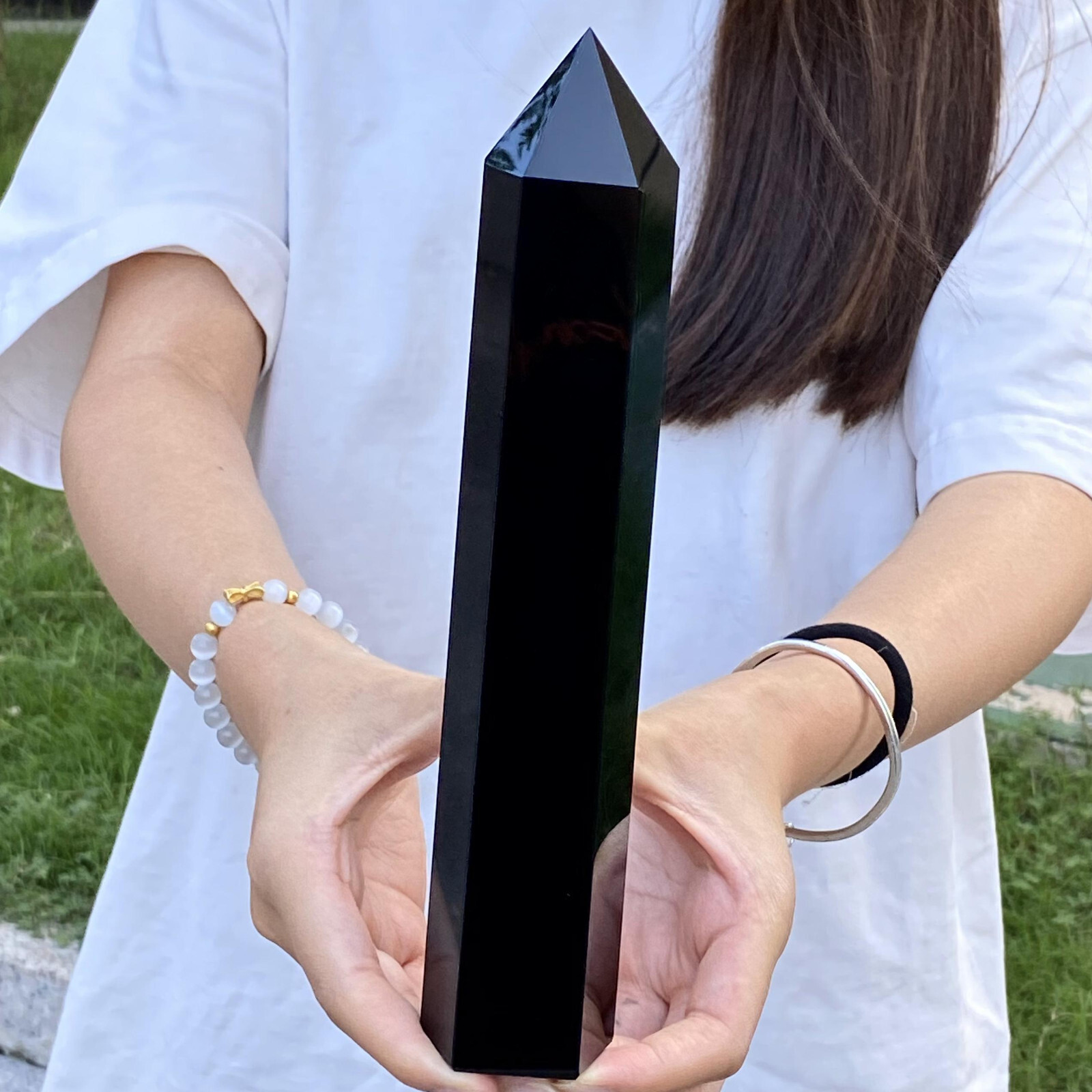 1.57LB Natural Obsidian Crystal Sharp Stele Pillar Spiritual Healing Stone