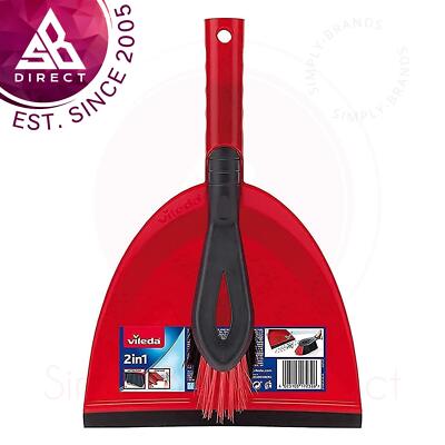Vileda Dustpan & Hand Brush Set Easy Floor Cleaning & Use Durable Plastic Red