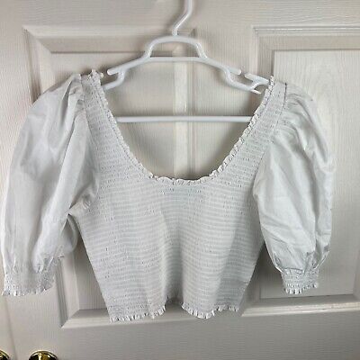 New NWT Women's Hill House Aiko Top White Cropped Size XL Puff Sleeve