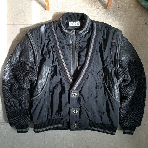Vintage Koman Sportswear Knit Leather Nylon Hybrid Bomber Jacket